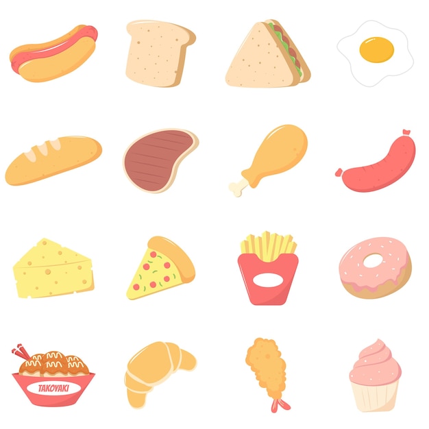 Delicious Street Food Doodle Vector Illustration Set de dessins plats d'icônes de restauration rapide