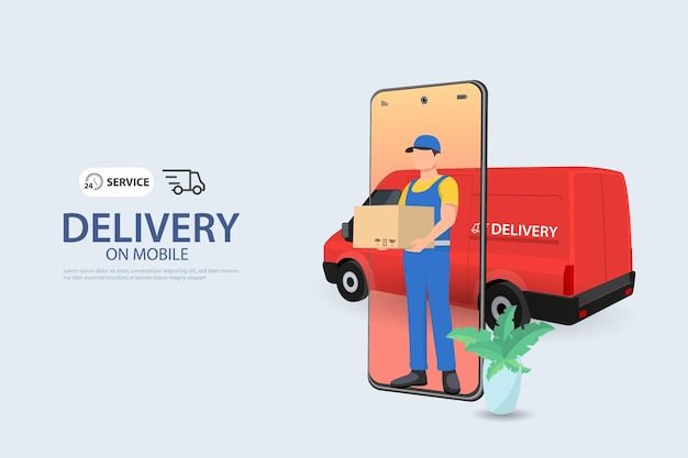 Delivery Car Concept service de boîte de suivi de la ville en ligne Illustration vectorielle