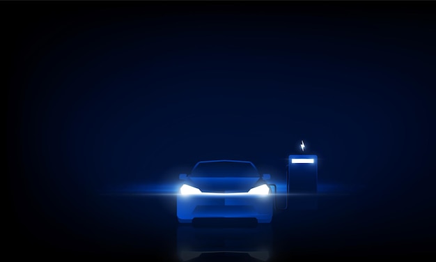 Vecteur démarrage d'entreprise abstrait lancement de produit avec concept de voiture électrique lumière sur fond de technologie conception de vecteur de fond de communication hitech