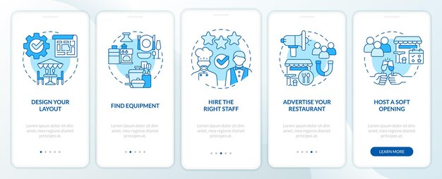 Démarrer L'écran De L'application Mobile D'intégration Bleue De La Liste De Contrôle Du Restaurant