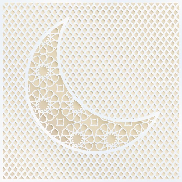 Demi-lune arabe ornementale avec invitation de carte d'illustration vectorielle fond doré et blanc décoratif pour le mois sacré de la communauté musulmane Ramadan Kareem