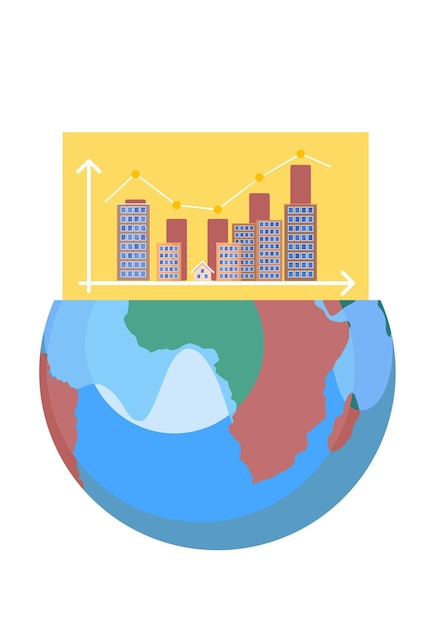 Demi-monde Avec Graphique Ascendant Des Maisons De Diagramme Statistique Des Bâtiments De La Ville Sur La Planète Terre