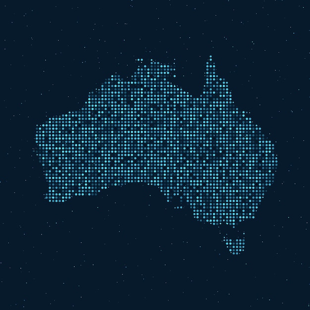 Demi-teinte pointillée abstraite avec effet étoilé sur fond bleu foncé avec carte de l'Australie