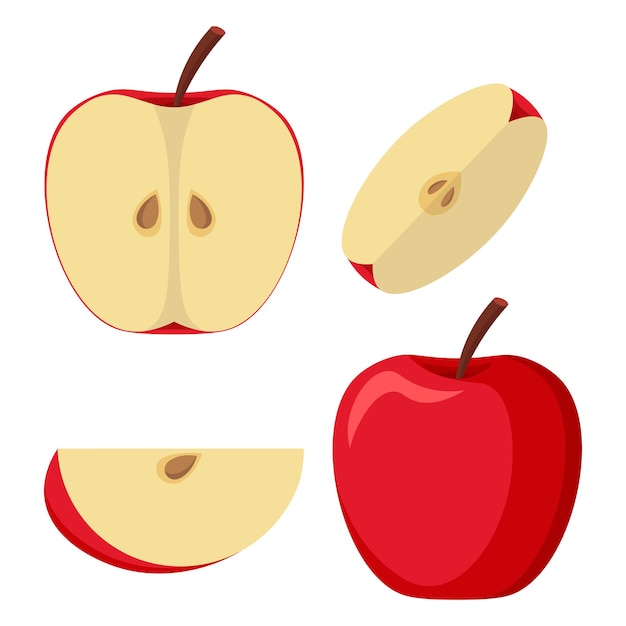 Une Demi-tranche De Pomme Vue De Dessus Vue Latérale Illustration Vectorielle De Style Plat Savoureux Et Juteux Coloré