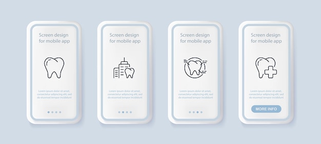 Dentisterie définir l'icône dent dents émail dentiste traitement prescription hôpital blanc sourire carie Stomatologie concept UI écrans d'application de téléphone Icône de ligne vectorielle pour les entreprises et la publicité