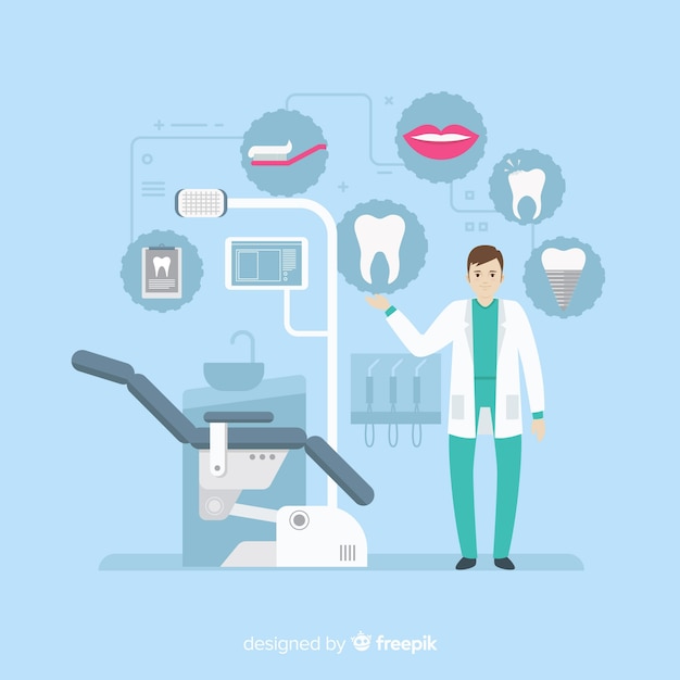 Dentistes plats prenant soin d'un fond de dent