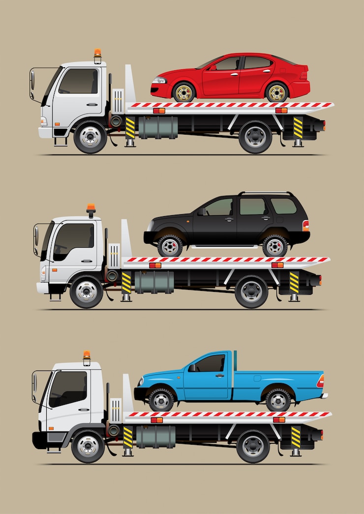 Vecteur dépanneuse avec voiture