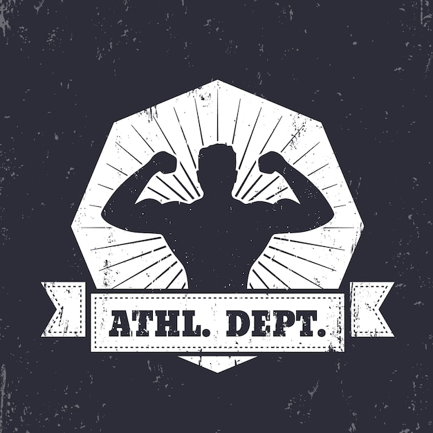 Département D'athlétisme. Emblème, Conception De T-shirt Avec Athlète Posant, Illustration