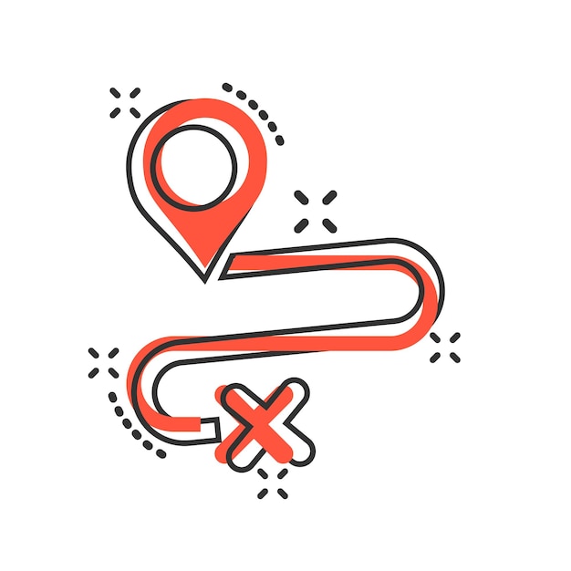 Vecteur déplacer l'icône de localisation dans le style comique pin gps vector illustration de dessin animé sur fond isolé blanc navigation business concept splash effect