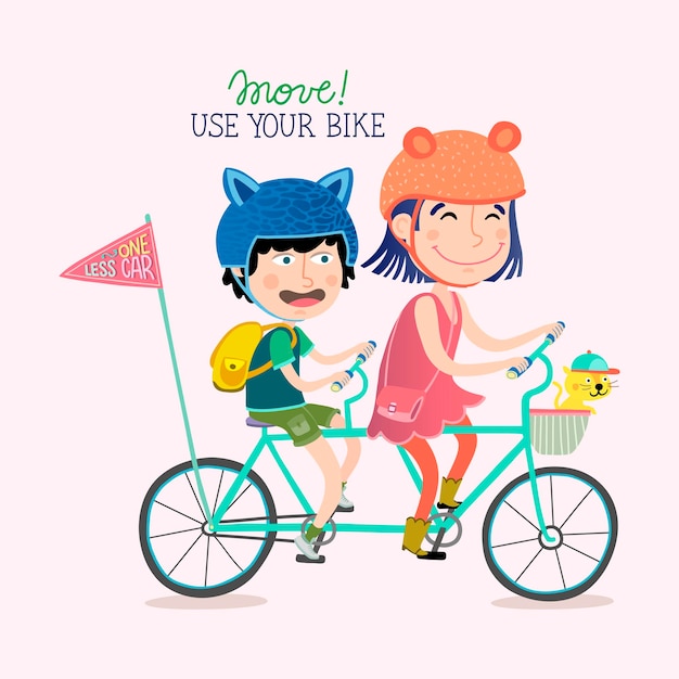 Déplacez-vous utilisez votre vélo Fille et garçon faisant du vélo double illustration