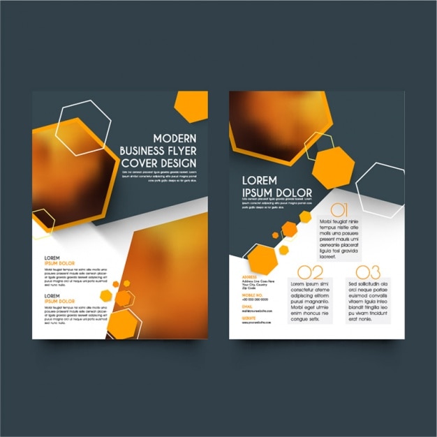 dépliant d'affaires avec des hexagones oranges