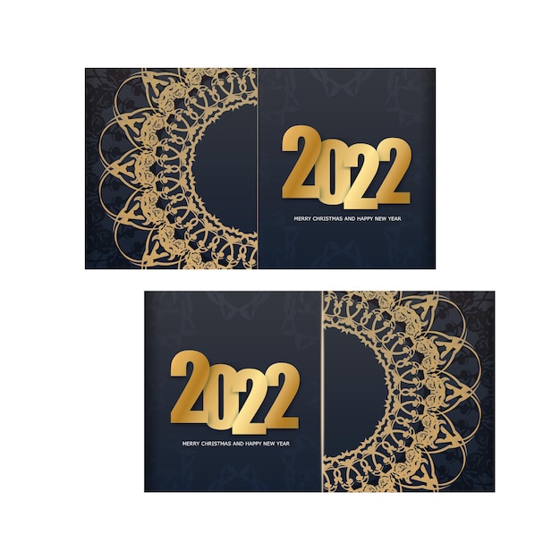 Vecteur dépliant de couleur noire de bonne année 2022 avec ornement abstrait en or