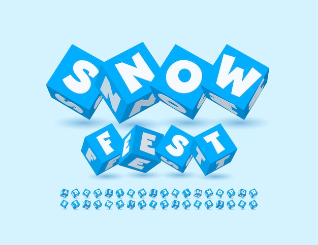 Dépliant D'événement Vectoriel Snow Fest Avec Un Joli Jeu De Polices Cubiques De Blocs De Jouets, Lettres Et Chiffres De L'alphabet