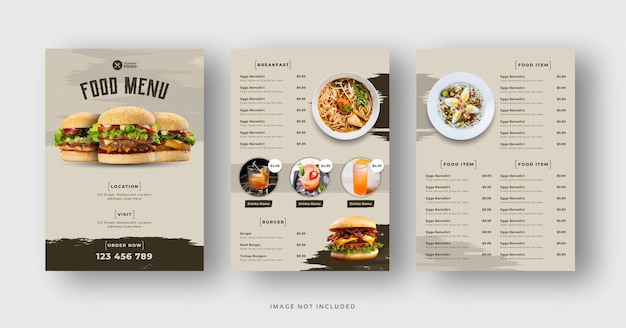 Vecteur dépliant de menu de délicieux hamburgers et restaurants