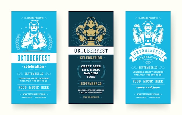 Les Dépliants Ou Les Bannières De L'oktoberfest Définissent Des Modèles Vectoriels De Conception Typographique Vintage.