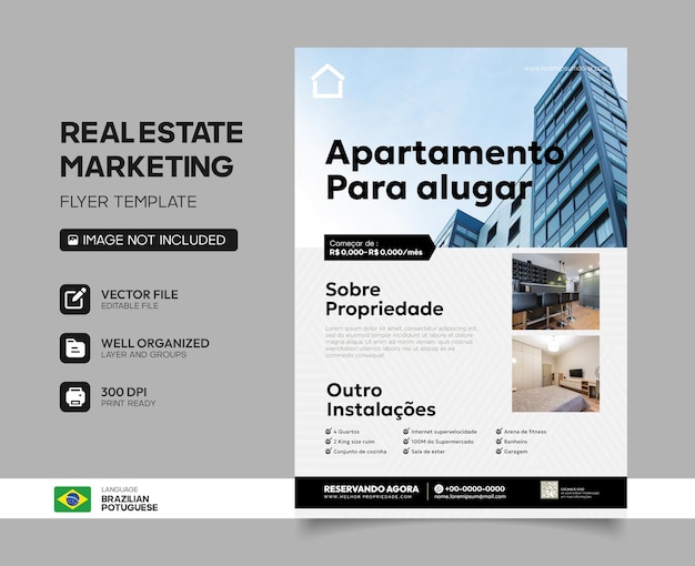 Vecteur des dépliants immobiliers modernes en portugais brésilien