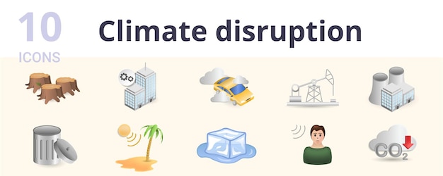 Vecteur le dérèglement climatique définit la déforestation des icônes créatives