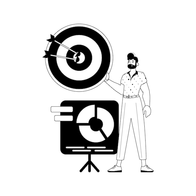 La dérision avec le graphique La flèche frappe la proie noir et testicule blanc stylet linéaire Illustration vectorielle de style à la mode
