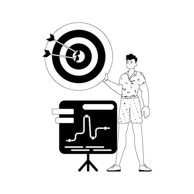 La dérision avec le graphique La flèche frappe la proie noire et testicule œuf blanc stylet linéaire style trendy illustration vectorielle
