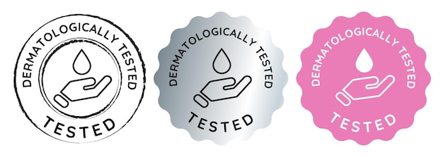 Vecteur dermatologie testée dermatologie soin de la peau étiquette emblème autocollant dermatologue approuvé