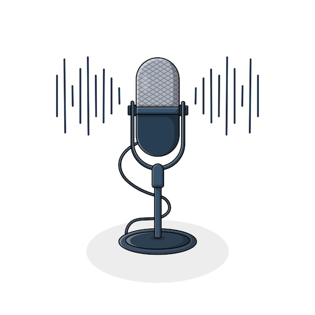 Description détaillée du microphone de podcast, de l'illustration vectorielle, de la conception conceptuelle de l'équipement d'enregistrement sonore