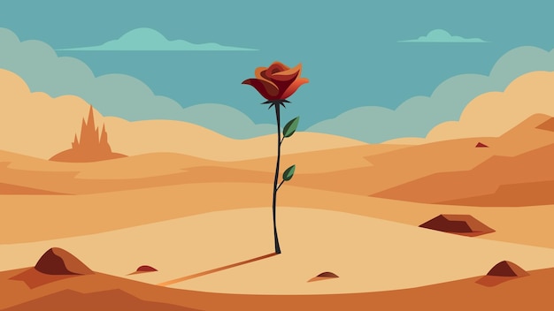Vecteur un désert aride avec une seule fleur flétrie luttant pour survivre reflétant la lutte intérieure pour