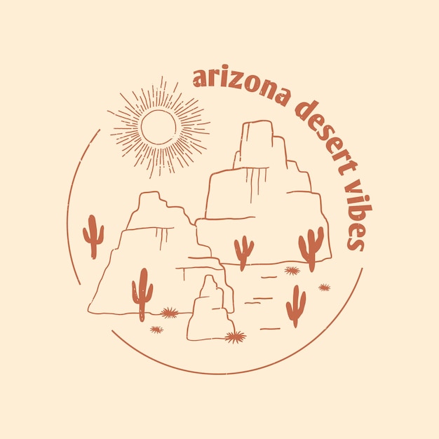 Vecteur désert de l'arizona avec montagne. conception d'impression graphique vintage pour t-shirt, vêtements, autocollant, logo, carte