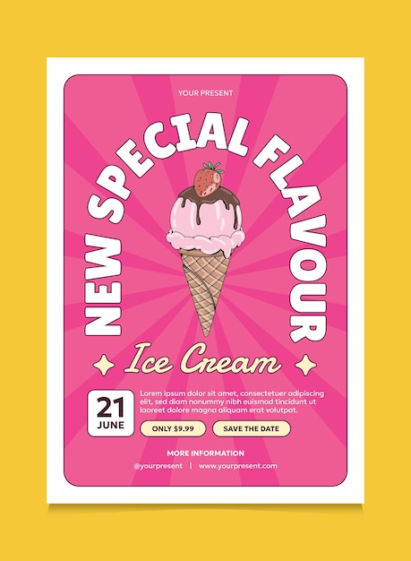 Design d'affiche de promotion de crème glacée adapté à l'affiche promotionnelle