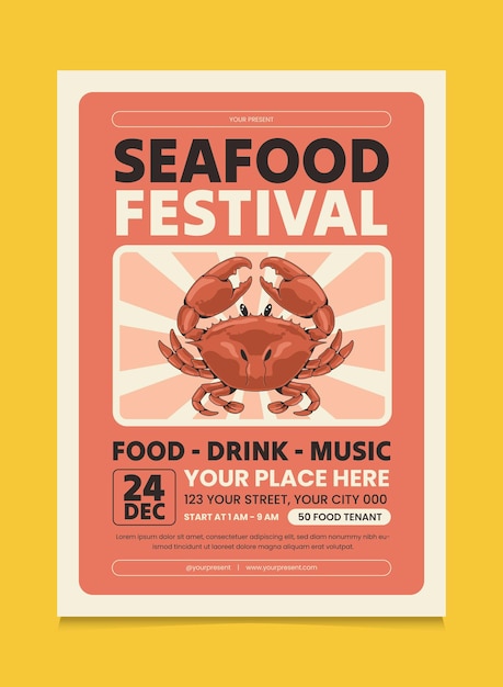 Vecteur design d'affiche de promotion de fruits de mer rétro adapté à l'affiche promotionnelle