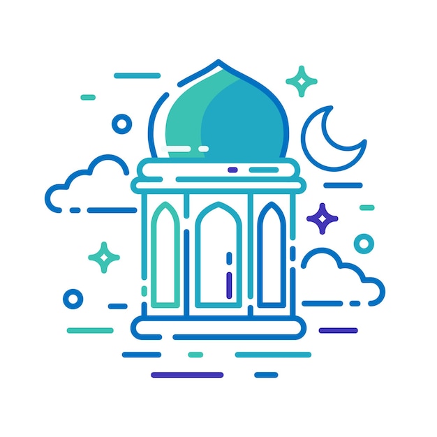 Design D'affiche De Ramadan Kareem Avec Illustration Monoline Vectorielle De Lanternes Pour L'islam