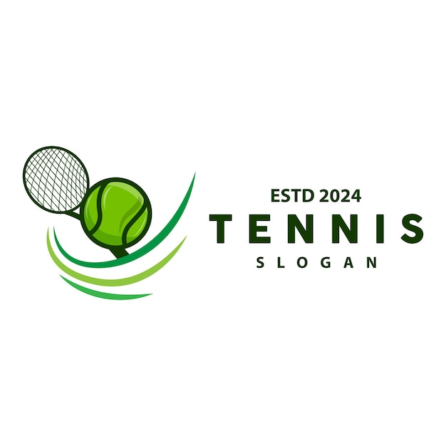 Vecteur design de balle et de raquette de logo sportif de tennis pour des sports de championnat de tournoi simples et modernes