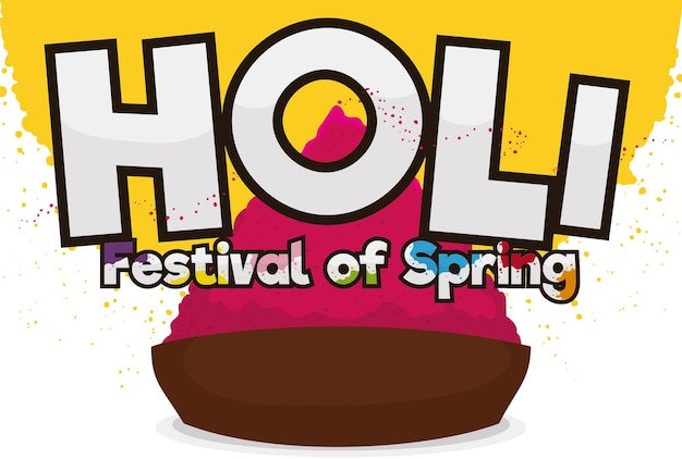 Vecteur design avec un bol rempli de poudre colorée ou de gulal prêt pour holi, la fête du printemps