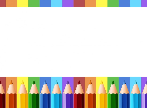 Vecteur design de bordure avec crayons de couleur