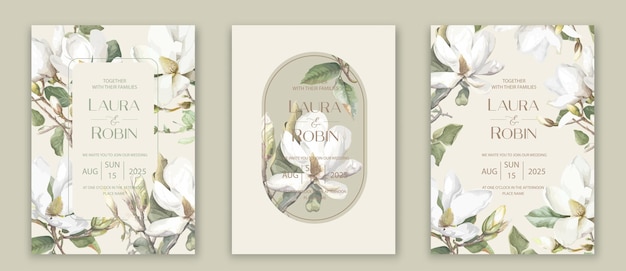 Design de carte d'invitation de mariage avec des fleurs de jardin Magnolia