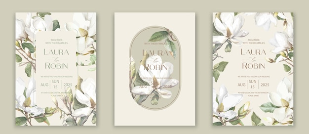 Design De Carte D'invitation De Mariage Avec Des Fleurs De Jardin Magnolia