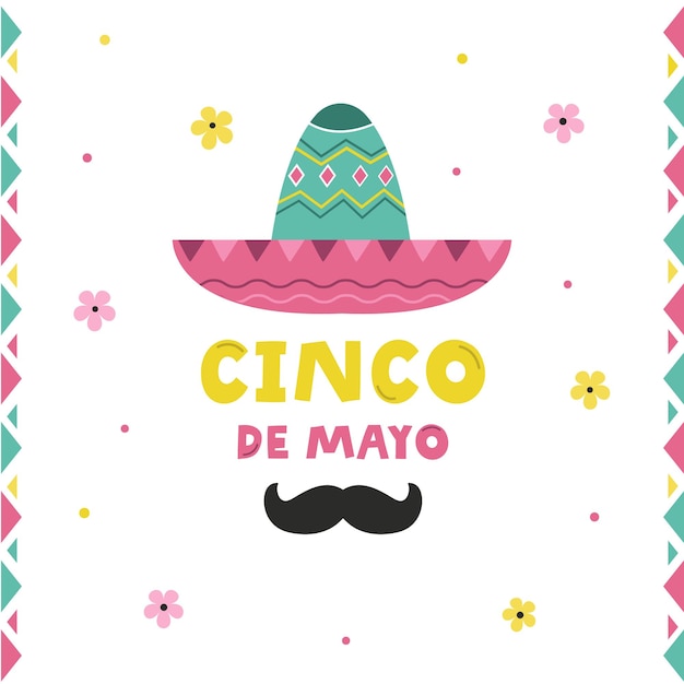 Design De Carte De Vacances Pour Le Cinco De Mayo Avec Une Moustache De Sombrero Et Du Texte