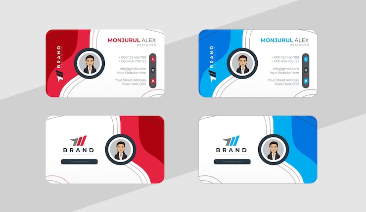 Vecteur design de carte de visite d'entreprise en rouge et cyan