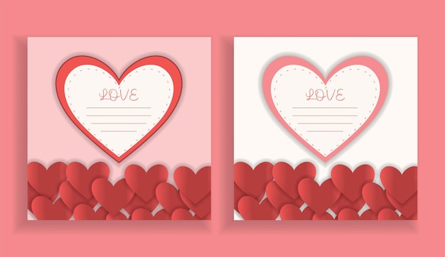 Vecteur design de cartes d'amour avec des cœurs cartes d'amour mignonnes carte de vouchers de bannière modèle de carte de vœux