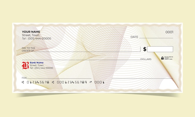 Design de chèque bancaire en blanc, ligne d'ondes, conception de guilloche vectorielle pour un certificat ou un billet de banque.