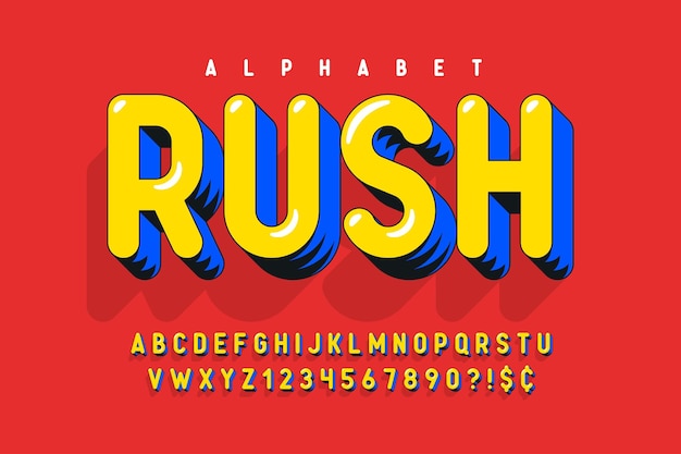 Design comique 3d tendance police alphabet coloré abc