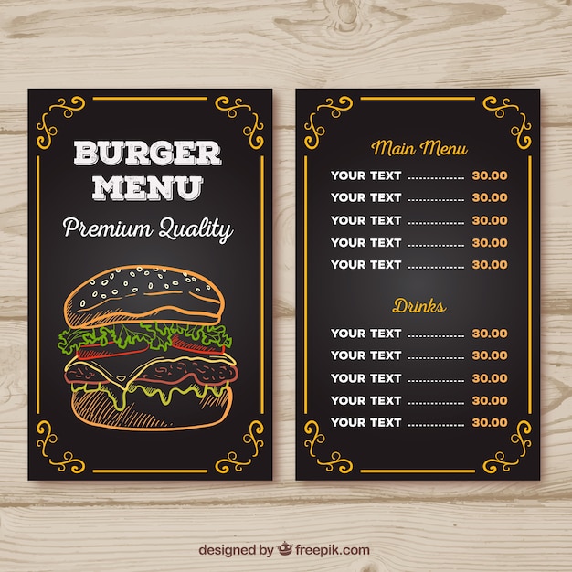 Vecteur design de craie du menu burger