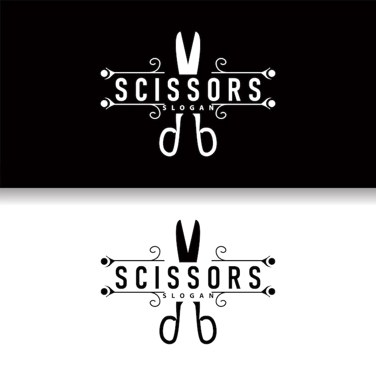 Vecteur design du logo des ciseaux vintage ancien outil de coupe de barbier simple illustration de silhouette noire