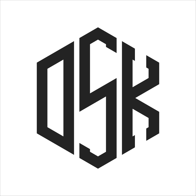 Design du logo DSK Lettres initiales Monogramme DSK Logo en forme d'hexagone
