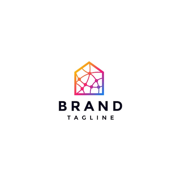 Design du logo du réseau de connexion à domicile coloré Design du logo de la maison colorée avec des lignes de connexion