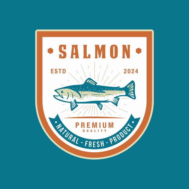 Design Du Logo Du Saumon Illustration Vectorielle Design De L'étiquette Des Fruits De Mer