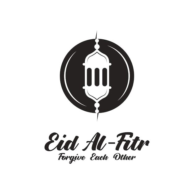 Vecteur design du logo eid al fitr mubarak avec le concept de lanternes et de mosquées logo pour les salutations