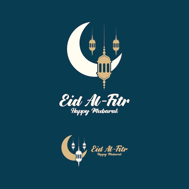 Design du logo Eid al Fitr Mubarak avec le concept de lanternes et de mosquées Logo pour les salutations
