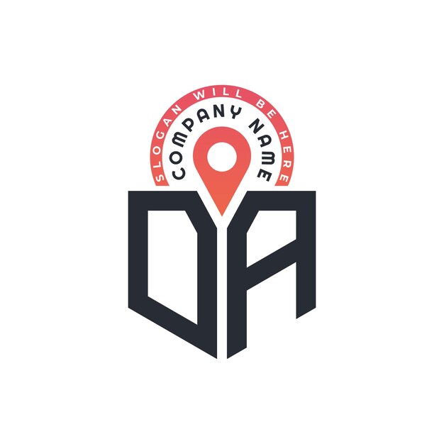 Design du logo de l'emplacement DA pour le recrutement des ressources humaines et la lettre de navigation Logo DA avec icône d'emplacement pour les affaires et la technologie