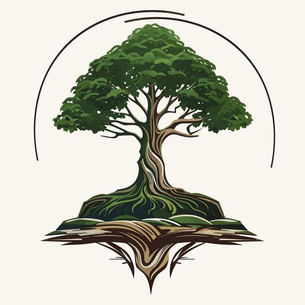 Vecteur design du logo d'un grand arbre vert dessiné à la main