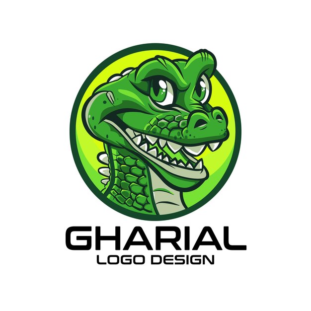 Vecteur le design du logo de la mascotte de dessin animé gharial